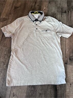 Denim & Flower Light Gray Polo with Navy Contrast Collar